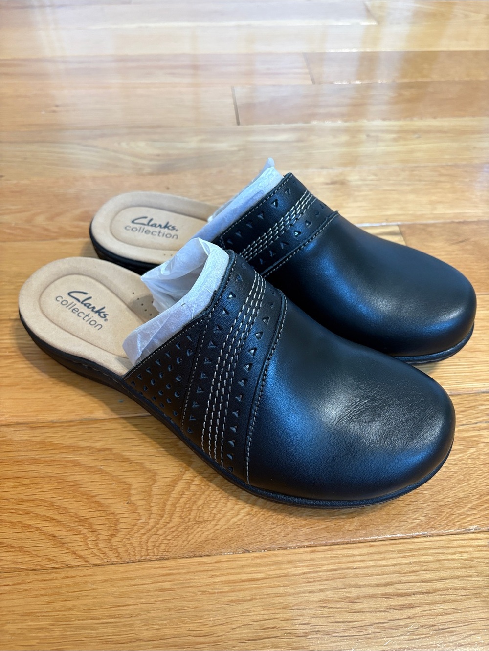 Clarks Black Leather Slip-On Clogs